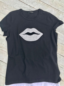 Diamonte lips super stretchy one size T-Shirt in White - Feathers Of Italy 