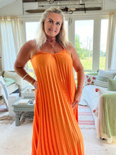 Load image into Gallery viewer, Pleated Halter Neck Maxi Dress  in Orange One Size | Feathers Of Italy 

