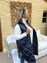 Load image into Gallery viewer, Romarno Long Gilet Metallic Blue | Feathers Of Italy 

