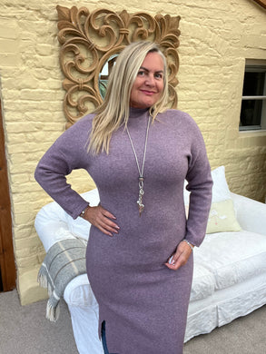 Milano Long Sleaved Jumper Dress in lilac mix | Feathers Of Italy 