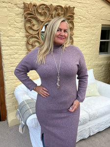 Milano Long Sleaved Jumper Dress in lilac mix | Feathers Of Italy 