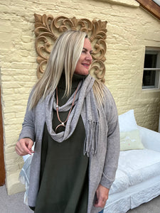 Florida Scarf Cardigan in beige | Feathers Of Italy 