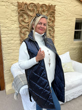 Load image into Gallery viewer, Romarno Long Gilet Metallic Blue | Feathers Of Italy 
