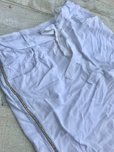 Load image into Gallery viewer, Amazing Woman Crinkle Jeans with Draw String Waist in White With Diamonte Trim One Size - Feathers Of Italy 
