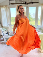 Load image into Gallery viewer, Pleated Halter Neck Maxi Dress  in Orange One Size | Feathers Of Italy 
