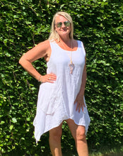 Load image into Gallery viewer, Garda Handkerchief Short Linen Dress in White One Size - Feathers Of Italy 
