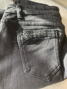Glitzy Pocket Grey Stretch Straight Leg Jeans