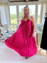 Load image into Gallery viewer, Pleated Halter Neck Maxi Dress  in Fuchsia Pink One Size | Feathers Of Italy 
