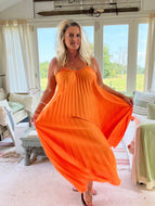 Pleated Halter Neck Maxi Dress  in Orange