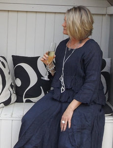 Linen Maxi Skirt in Navy - Feathers Of Italy 