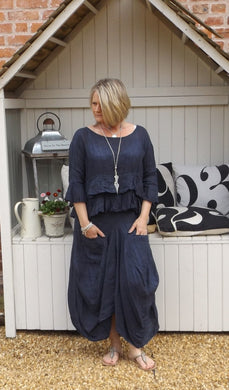 Linen Maxi Skirt in Navy - Feathers Of Italy 