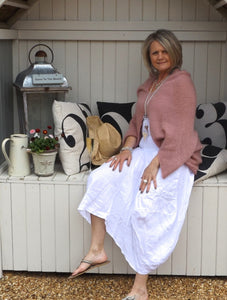 Linen Maxi Skirt in White - Feathers Of Italy 