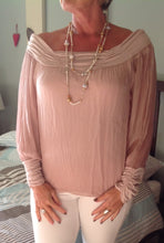 Load image into Gallery viewer, Luccia Silk Top in Dusky Pink With Off The Shoulder Detail Made In Italy By Feathers Of Italy One Size - Feathers Of Italy 
