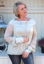 Load image into Gallery viewer, Luccia Silk Dress Top in Stone With Off The Shoulder Detail Made In Italy By Feathers Of Italy One Size - Feathers Of Italy 
