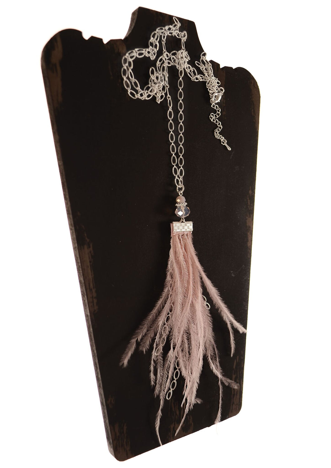 forever feathers - worn silver / vintage pink feather pendant necklace