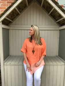 Silk layer Linen Top in Orange Made in Italy by Feathers Of Italy One Size - Feathers Of Italy 