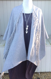 Naples Fringe Wrap in Soft Grey - Feathers Of Italy 
