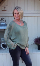 Load image into Gallery viewer, Naples Silk &amp; Sequin Top in Green - Feathers Of Italy 
