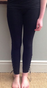 No Seam Lace-Up Leggings in Black - Feathers Of Italy 