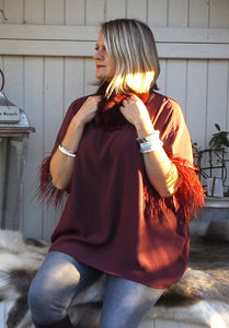 Orciano Pisano Ostrich Trim Top in Ruby Made In Italy By Feathers Of Italy One Size - Feathers Of Italy 