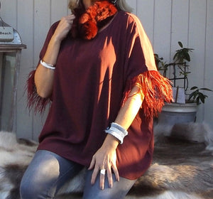 Orciano Pisano Ostrich Trim Top in Ruby Made In Italy By Feathers Of Italy One Size - Feathers Of Italy 