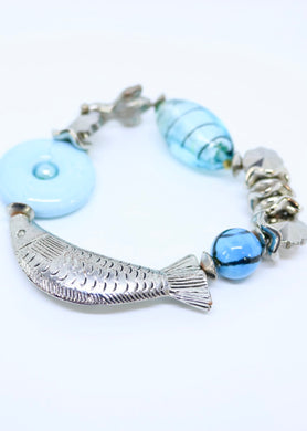 Chunky Fish Turquoise Bead Bracelet with Turquoise Stones - By Feathers Of Italy - Feathers Of Italy 