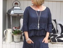 Load image into Gallery viewer, Raffadali Linen Top in Navy Made In Italy By Feathers Of Italy One Size - Feathers Of Italy 
