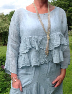 Raffadali Linen Top in Powder Blue Made In Italy By Feathers Of Italy One Size - Feathers Of Italy 
