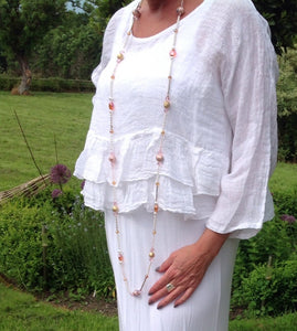 Raffadali Linen Top in White - Feathers Of Italy 