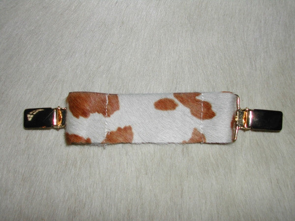 Ruchie Clip in Brown & White Hide - Feathers Of Italy 