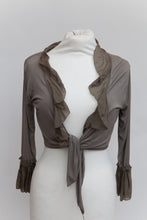 Load image into Gallery viewer, Silk Edged Tie Front Wrap in Mocha - Feathers Of Italy 

