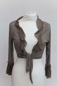 Silk Edged Tie Front Wrap in Mocha - Feathers Of Italy 