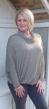 Load image into Gallery viewer, Slouch Long Sleeved T Shirt Top in Mocha With Cowl Neck Scarf Made In Italy By Feathers Of Italy - Feathers Of Italy 
