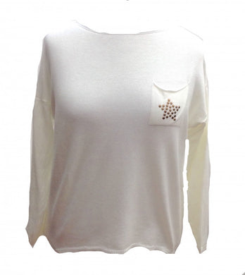 Soft Knit Stud Star Jumper in Cream - Feathers Of Italy 