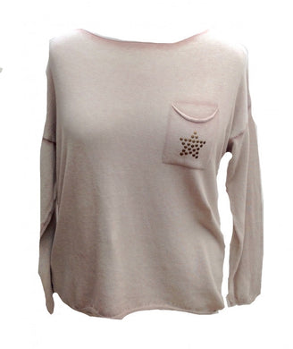 Soft Knit Stud Star Jumper in Pink - Feathers Of Italy 