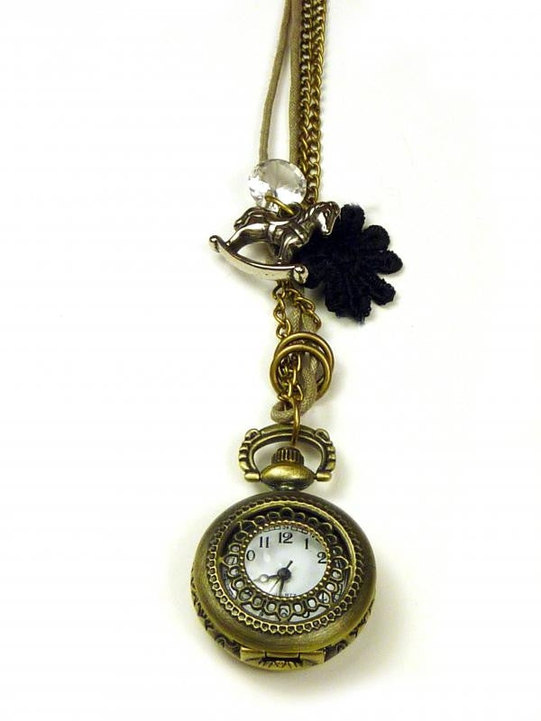 Steampunk Pendant Necklace - Clock - Feathers Of Italy 