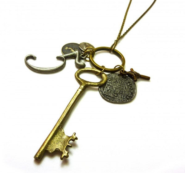 Steampunk Pendant Necklace - Key - Feathers Of Italy 