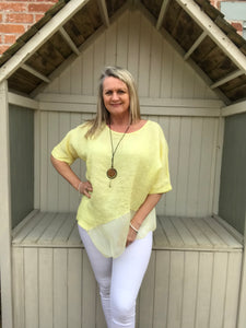 Silk layer Linen Top in Canary Yellow Made in Italy by Feathers Of Italy One Size - Feathers Of Italy 